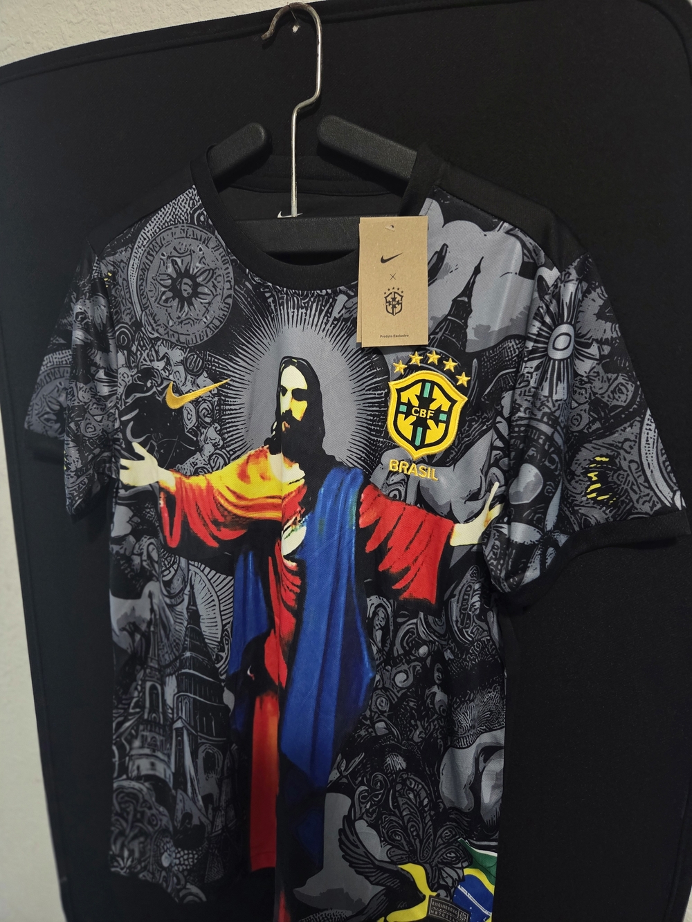 Nike Brazil Graphic Short-Sleeve Shirt - Black with Multicolor Print